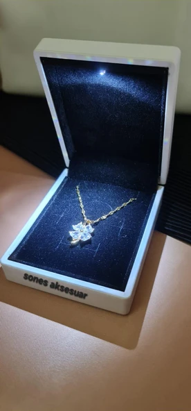 Işıklı Kutulu Taşlı Çelik kolye 059 - Resim 2