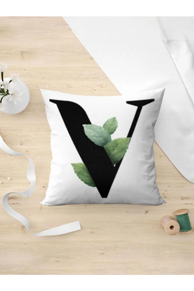 Panorama Ajans V Harfi Yeşil Yapraklı Yastık Kılıfı ürün görseli 1