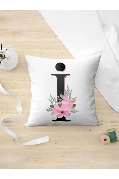 Panorama Ajans I Harfi Baş Harf Pembe Çiçekli Yastık Kılıfı ürün görseli 1