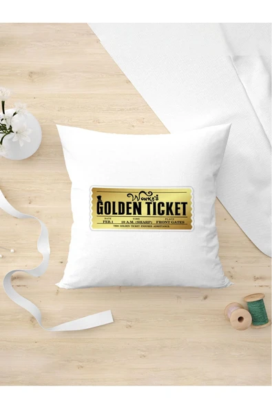 Panorama Ajans Golden Ticket Altın Bilet Sakın Kaybetme Tasarım Yastık Kılıfı ürün görseli 1