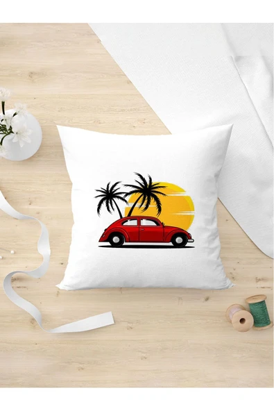 Panorama Ajans Sarı Günbatımı Kırmızı Vosvos Araba Severlere Özel Hediyelik Tasarım Yastık Kılıfı ürün görseli 1