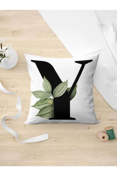 Panorama Ajans Y Harfi Yeşil Yapraklı Yastık Kılıfı ürün görseli 1