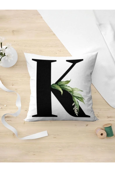 Panorama Ajans K Harfi Yeşil Yapraklı Yastık Kılıfı ürün görseli 1