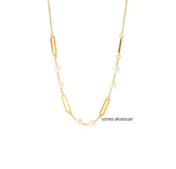 İncili Ataç Çelik kolye A125-1 - Resim 3