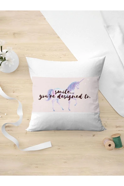 Panorama Ajans Unicorn Motto Gülümse Mutlu Ol Sevgili Yastık Kılıfı ürün görseli 1