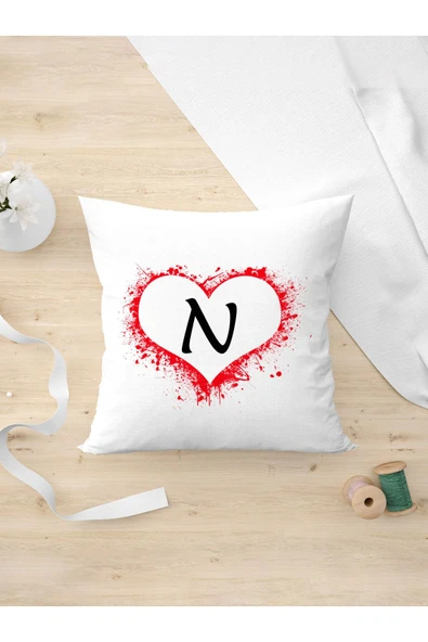 Panorama Ajans Kalpli N Harfi Tasarım Yastık Kılıfı ürün görseli 1