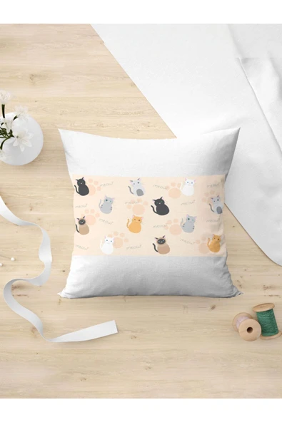 Panorama Ajans Tatlı Kediler Pattern Pastel Hayvan Yastık Kılıfı ürün görseli 1