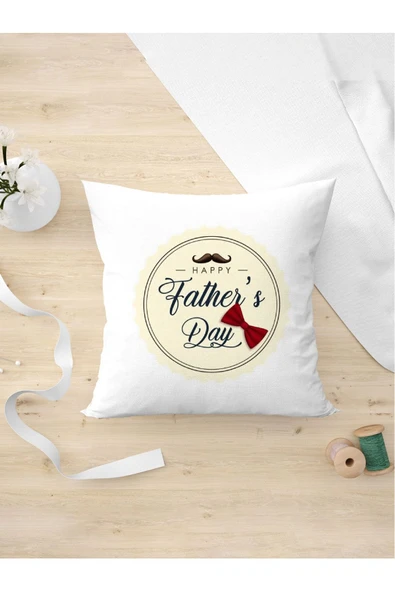 Panorama Ajans Babalar Günü Kutlu Olsun Babaya Hediyelik Kırmızı Papyon Tasarım Yastık Kılıfı ürün görseli 1