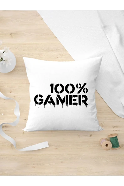 Panorama Ajans Yüzde 100 Gamer Oyunuculara Özel Hediye Tasarım Yastık Kılıfı ürün görseli 1