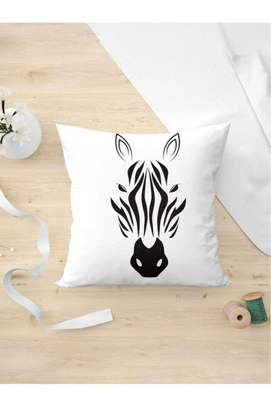 Panorama Ajans Hayvan Severlere Özel Çizgisel Zebra Portre Özel Tasarım Yastık Kılıfı ürün görseli 1