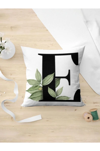 Panorama Ajans E Harfi Yeşil Yapraklı Yastık Kılıfı ürün görseli 1