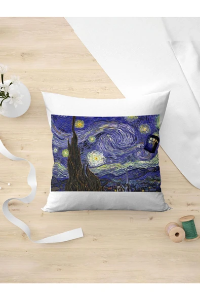Panorama Ajans Tardis Doctor Who Van Gogh Yıldızlı Gece Tablo Yastık Kılıfı - 1