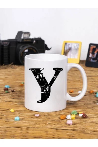 Panorama Ajans Dekoratif Yazılı Hediye Porselen Y Harfi Beyaz Kupa Bardak ürün görseli