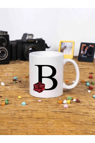 Panorama Ajans Gül Rose Flower Tasarım Alfabe Kupa Seti B Harfi Beyaz Kupa Bardak ürün görseli