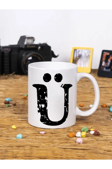Panorama Ajans Dekoratif Yazılı Hediye Porselen Ü Harfi Beyaz Kupa Bardak ürün görseli