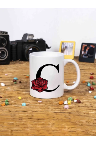Panorama Ajans Gül Rose Flower Tasarım Alfabe Kupa Seti C Harfi Beyaz Kupa Bardak ürün görseli
