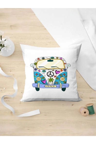 Panorama Ajans Hippi Mod Peace Woswos Minibüs Tasarım Yastık Kılıfı ürün görseli 1
