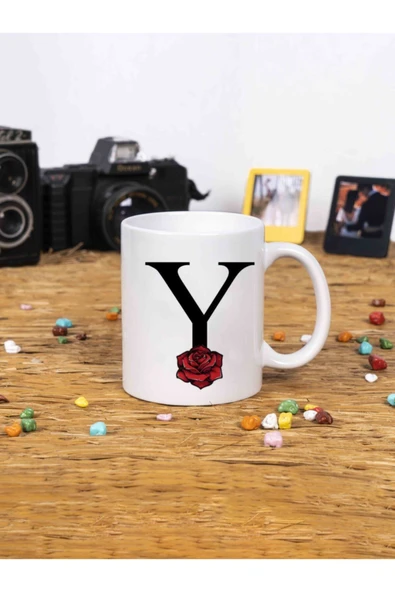 Panorama Ajans Gül Rose Flower Tasarım Alfabe Kupa Seti Y Harfi Beyaz Kupa Bardak ürün görseli