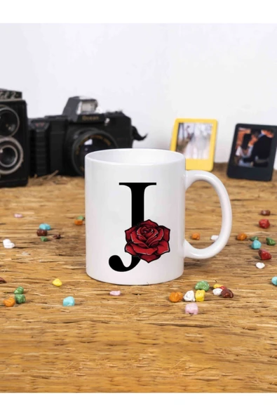 Panorama Ajans Gül Rose Flower Tasarım Alfabe Kupa Seti J Harfi Beyaz Kupa Bardak ürün görseli