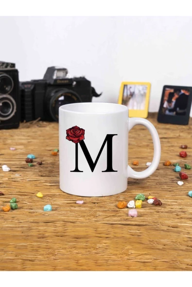 Panorama Ajans Gül Rose Flower Tasarım Alfabe Kupa Seti M Harfi Beyaz Kupa Bardak ürün görseli