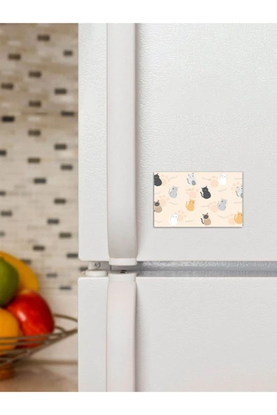 Panorama Ajans Tatlı Kediler Pattern Pastel Hayvan 6x9cm Magnet ürün görseli