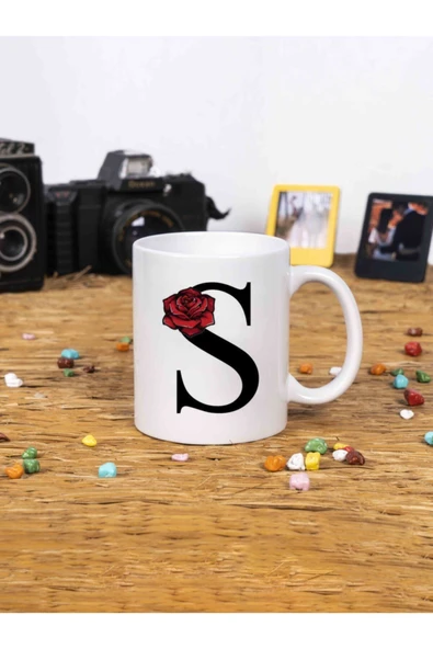 Panorama Ajans Gül Rose Flower Tasarım Alfabe Kupa Seti S Harfi Beyaz Kupa Bardak ürün görseli