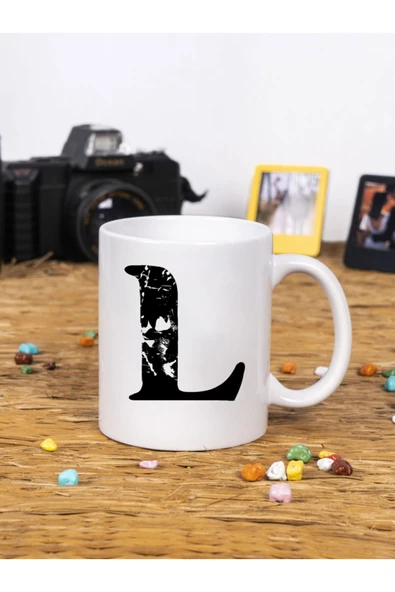 Panorama Ajans Dekoratif Yazılı Hediye Porselen L Harfi Beyaz Kupa Bardak ürün görseli