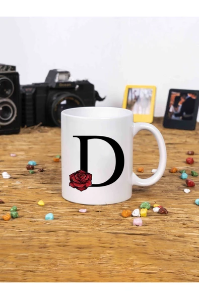 Panorama Ajans Gül Rose Flower Tasarım Alfabe Kupa Seti D Harfi Beyaz Kupa Bardak ürün görseli