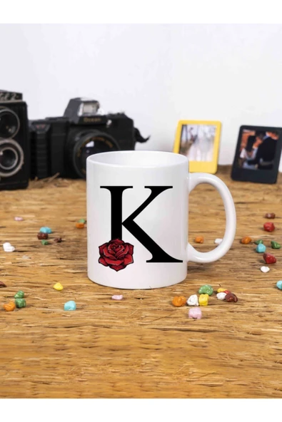 Panorama Ajans Gül Rose Flower Tasarım Alfabe Kupa Seti K Harfi Beyaz Kupa Bardak ürün görseli