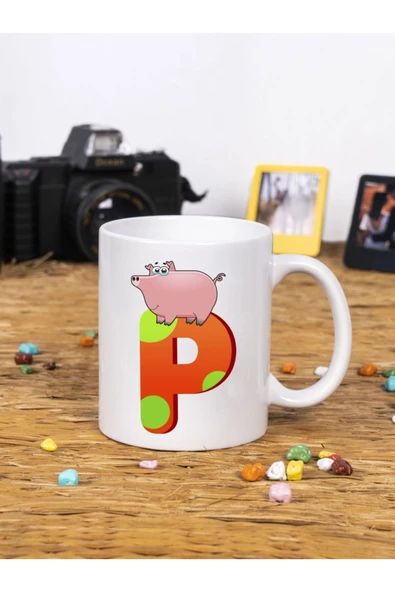 Panorama Ajans Çocuklar Için Eğlenceli Hediye P Harfi Beyaz Kupa Bardak ürün görseli