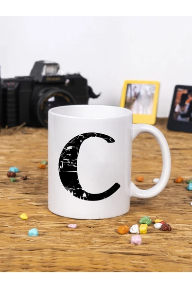 Panorama Ajans Dekoratif Yazılı Hediye Porselen C Harfi Beyaz Kupa Bardak ürün görseli