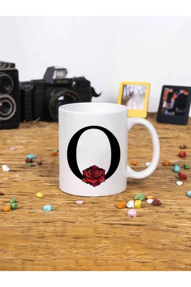 Panorama Ajans Gül Rose Flower Tasarım Alfabe Kupa Seti O Harfi Beyaz Kupa Bardak ürün görseli