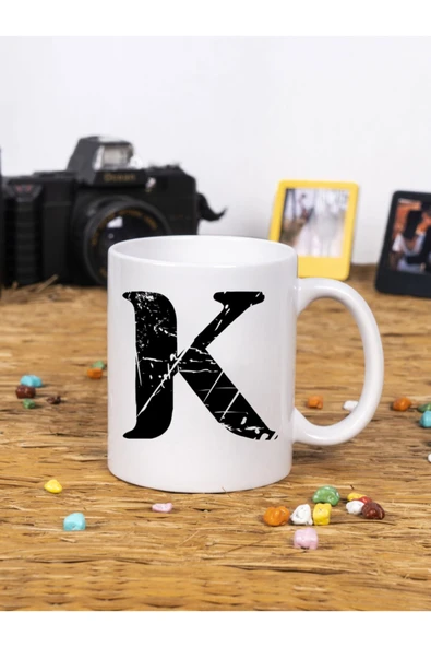 Panorama Ajans Dekoratif Yazılı Hediye Porselen K Harfi Beyaz Kupa Bardak ürün görseli