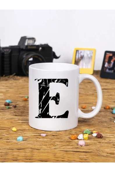 Panorama Ajans Dekoratif Yazılı Hediye Porselen E Harfi Beyaz Kupa Bardak ürün görseli