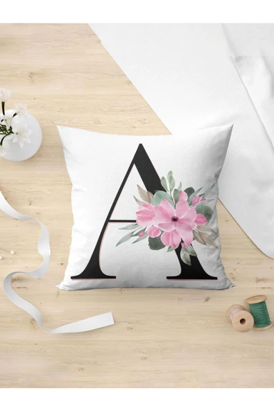 Panorama Ajans A Harfi Baş Harf Pembe Çiçekli Yastık Kılıfı ürün görseli 1