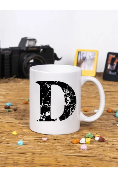 Panorama Ajans Dekoratif Yazılı Hediye Porselen M Harfi Beyaz Kupa Bardak ürün görseli
