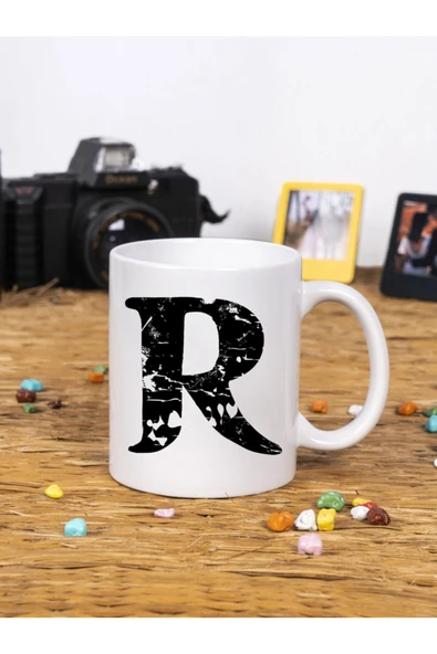 Panorama Ajans Dekoratif Yazılı Hediye Porselen R Harfi Beyaz Kupa Bardak ürün görseli
