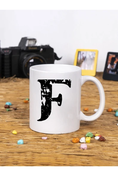 Panorama Ajans Dekoratif Yazılı Hediye Porselen F Harfi Beyaz Kupa Bardak ürün görseli