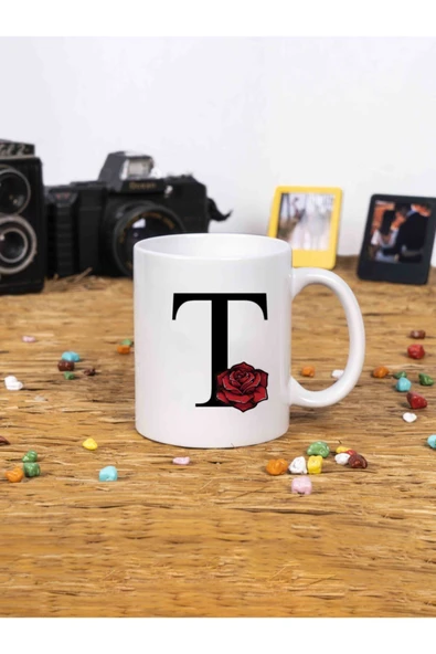 Panorama Ajans Gül Rose Flower Tasarım Alfabe Kupa Seti T Harfi Beyaz Kupa Bardak ürün görseli