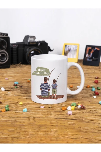 Panorama Ajans Babalar Günü Hediye Happy Father's Day Balıkçı Baba Ve Oğluna Beyaz Kupa Bardak ürün görseli