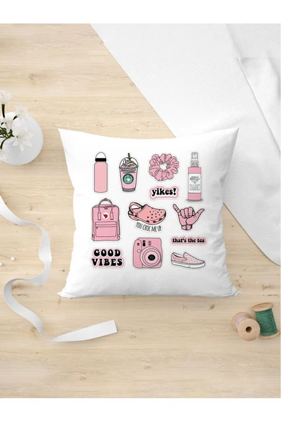 Panorama Ajans Pink Pembe Tiki Tasarım Kız Arkadaşa Hediye Yastık Kılıfı ürün görseli 1