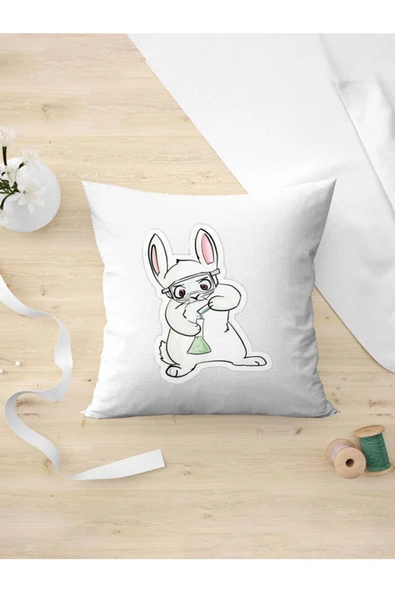 Panorama Ajans Laborant Tavşan Stikcer Tasarım Yastık Kılıfı ürün görseli 1