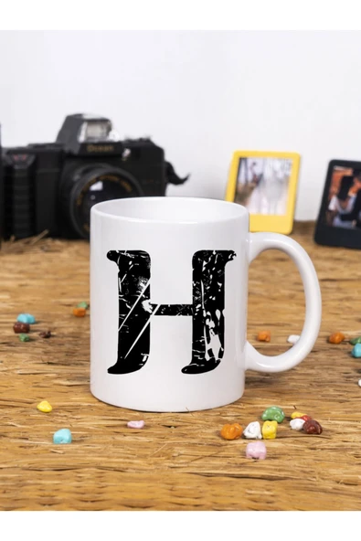 Panorama Ajans Dekoratif Yazılı Hediye Porselen H Harfi Beyaz Kupa Bardak ürün görseli