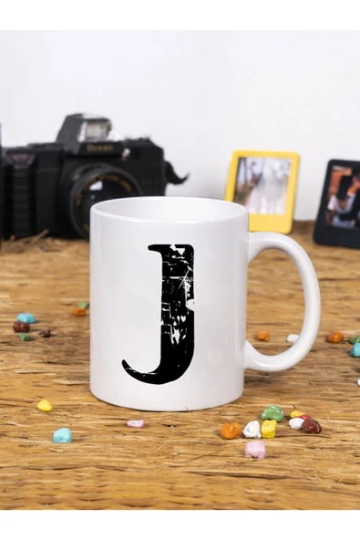 Panorama Ajans Dekoratif Yazılı Hediye Porselen J Harfi Beyaz Kupa Bardak ürün görseli