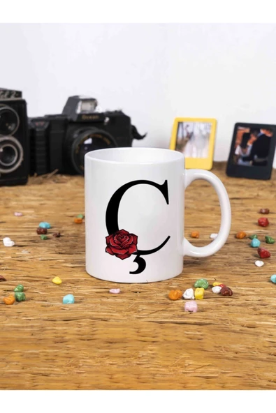 Panorama Ajans Gül Rose Flower Tasarım Alfabe Kupa Seti Ç Harfi Beyaz Kupa Bardak ürün görseli