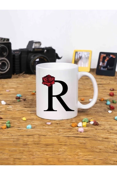 Panorama Ajans Gül Rose Flower Tasarım Alfabe Kupa Seti R Harfi Beyaz Kupa Bardak ürün görseli