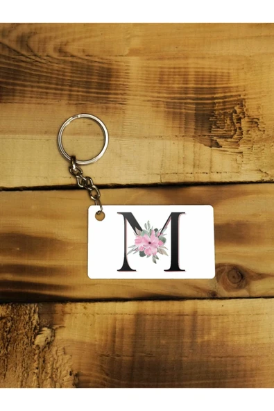 Panorama Ajans M Harfi Baş Harf Pembe Çiçekli Ince Metal Anahtarlık ürün görseli