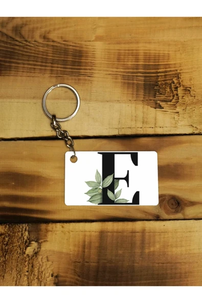 Panorama Ajans E Harfi Yeşil Yapraklı Ince Metal Anahtarlık ürün görseli