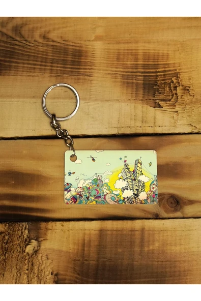 Panorama Ajans Renkli Doodle Tasarım Ince Metal Anahtarlık - 1