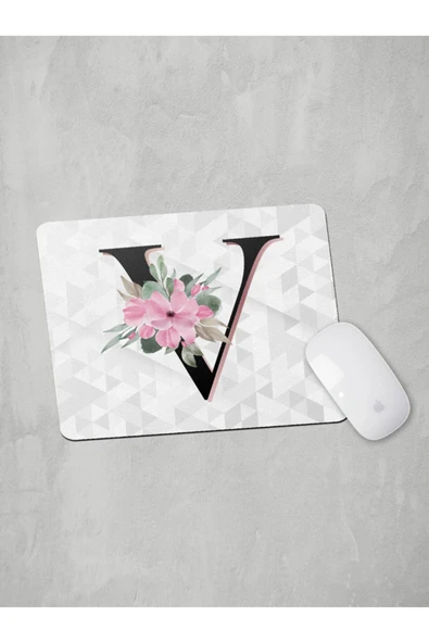 Panorama Ajans V Harfi Baş Harf Pembe Çiçekli Mouse Pad - 1